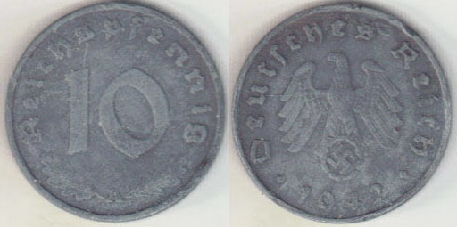 1942 A Germany 10 Pfennig A000343.